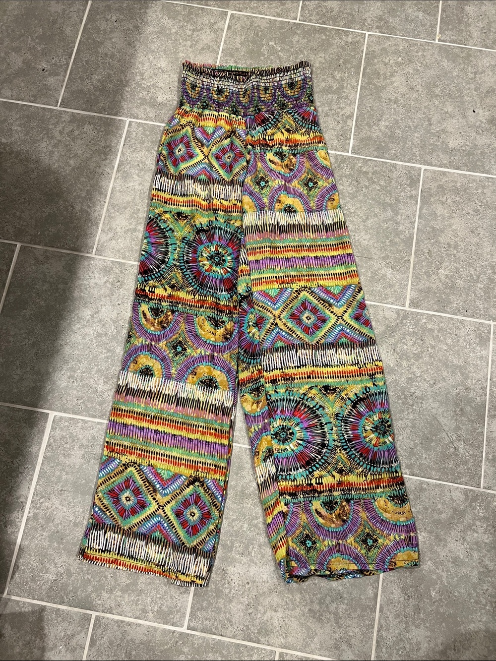 Colorful Geometric Hippie Wide-Leg Pants